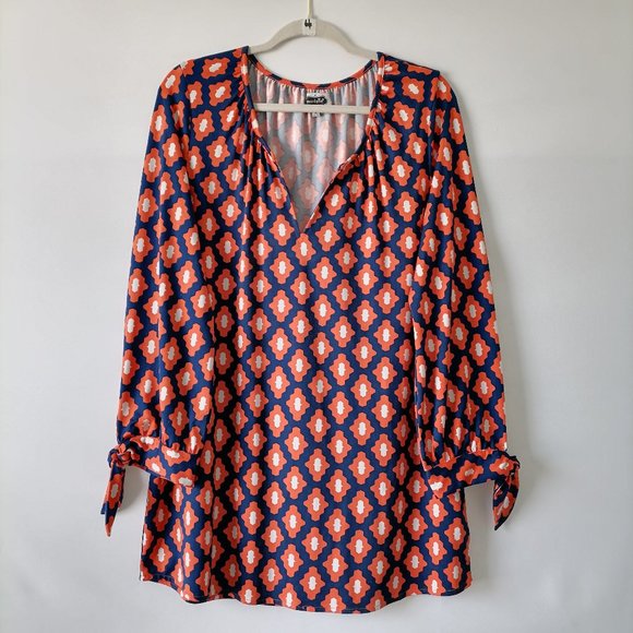 Mudpie Womems Multicolor Long Sleeve V-Neck Geometric Blouse Tunic Top Size L - Picture 1 of 7